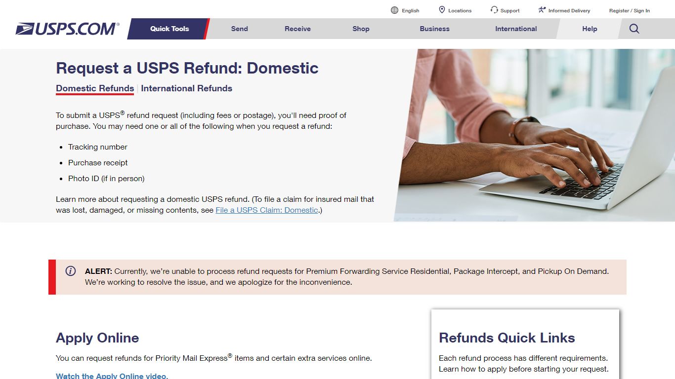 Request a Domestic Refund | USPS